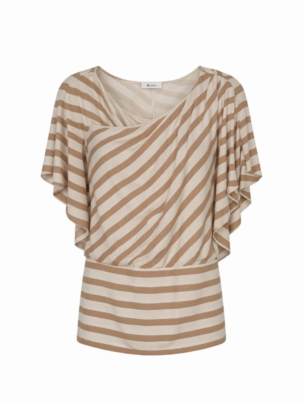 White House Black Market Tan White Women's WHBM One-Shoulder Stripe Top S